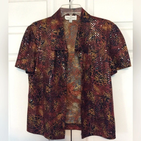 Miss Dorby vintage women’s size 12 open top collar sequin snake print pattern - Picture 2 of 8